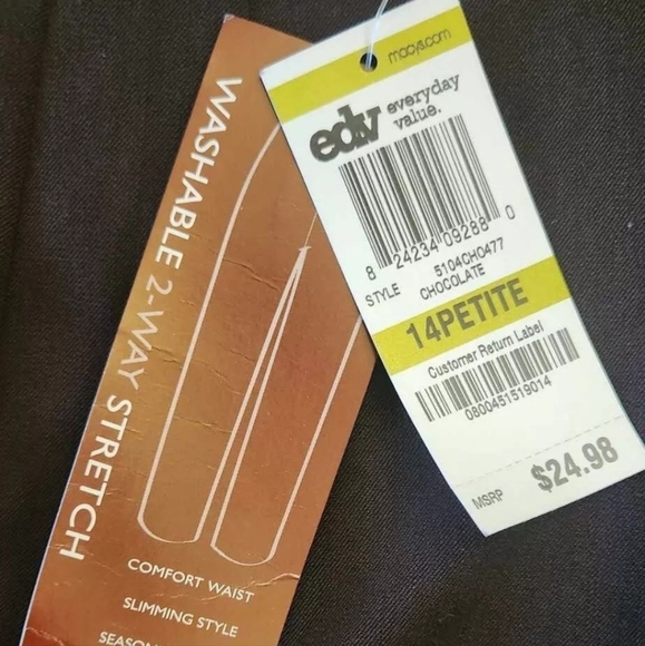 JM Collection | Dark Brown High-waist Straight Leg Stretch Pants Size 14P B27#5 - Picture 4 of 7